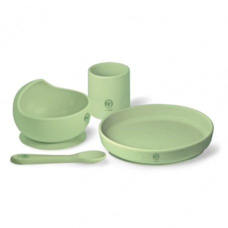 J Bimbi Set pappa in silicone composto da piatto, scodella, cucchiaino e bicchiere - Pistacchio