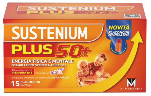 Sustenium Plus 50+ anni integratore energia fisica e mentale 15 flaconcini gusto agrumi