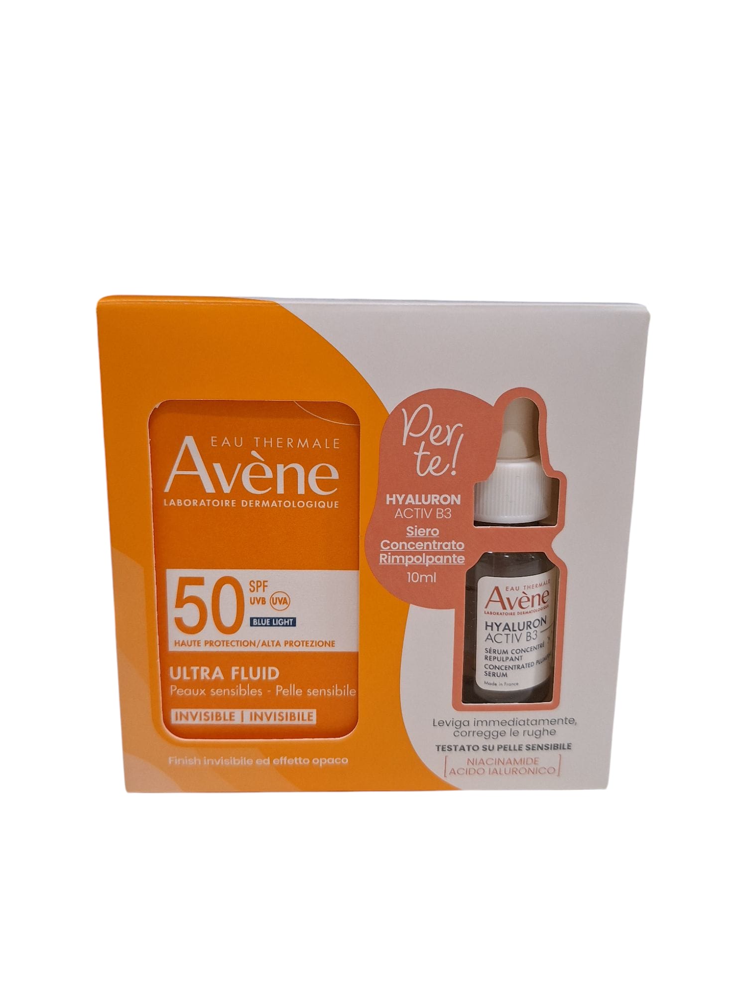 Avène Protezione Viso Ultra Fluid per pelle sensibile SPF50 + Hyaluron Activ B3 10ml in omaggio (FINO AD ESAURIMENTO SCORTE)